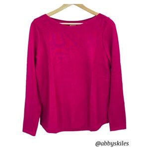 Chico’s Fuchsia Pink Long Sleeve Boatneck Lightweight Boxy Sweater Size Small